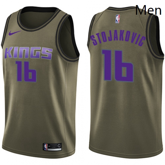 Mens Nike Sacramento Kings 16 Peja Stojakovic Swingman Green Salute to Service NBA Jersey