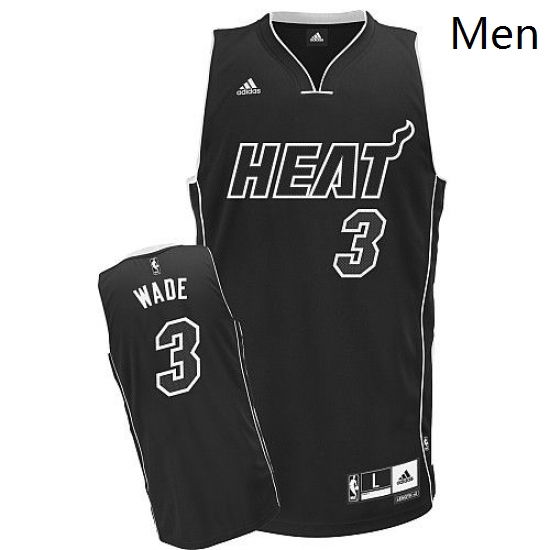 Mens Adidas Miami Heat 3 Dwyane Wade Swingman Black Shadow NBA Jersey