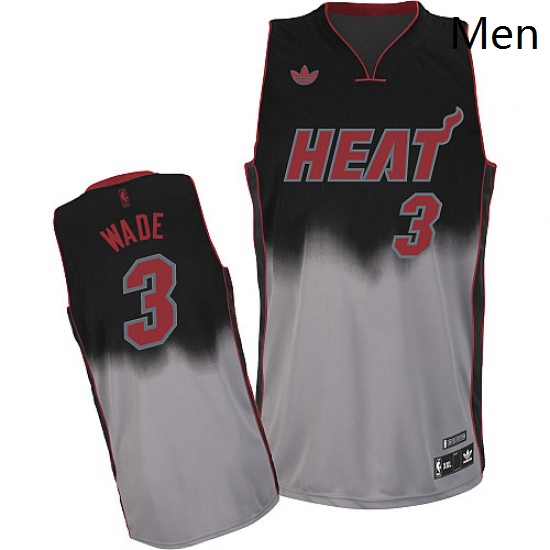 Mens Adidas Miami Heat 3 Dwyane Wade Swingman BlackGrey Fadeaway Fashion NBA Jersey