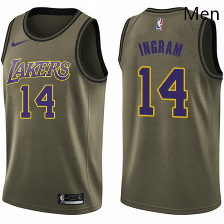Mens Nike Los Angeles Lakers 14 Brandon Ingram Swingman Green Salute to Service NBA Jersey
