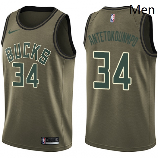 Mens Nike Milwaukee Bucks 34 Giannis Antetokounmpo Swingman Green Salute to Service NBA Jersey