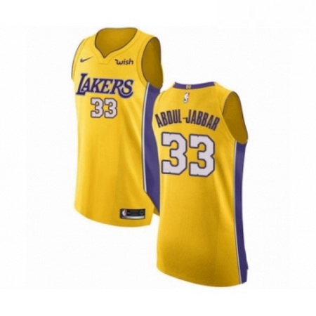 Mens Los Angeles Lakers 33 Kareem Abdul Jabbar Authentic Gold Ho