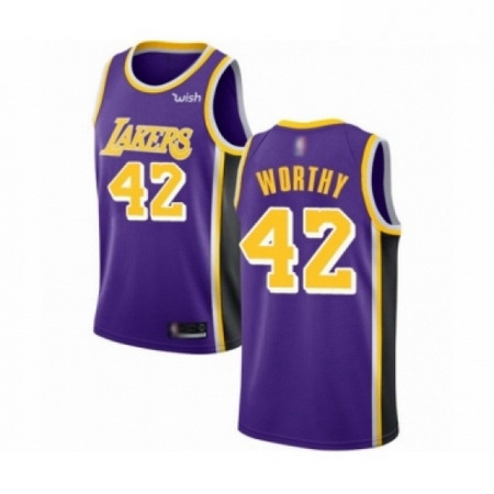 Mens Los Angeles Lakers 42 James Worthy Authentic Purple Basketb