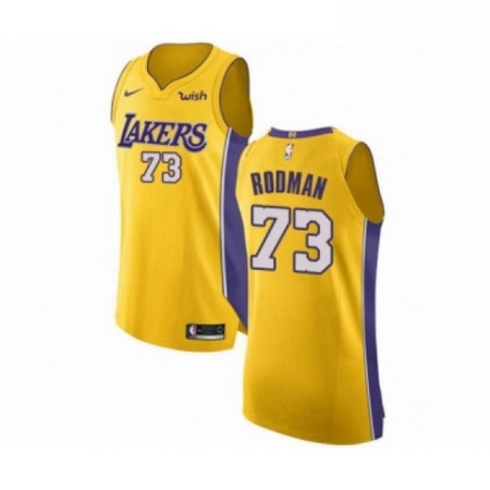 Mens Los Angeles Lakers 73 Dennis Rodman Authentic Gold Home Bas
