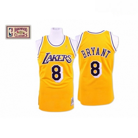 Mens Mitchell and Ness Los Angeles Lakers 8 Kobe Bryant Swingman Gold Throwback NBA Jersey