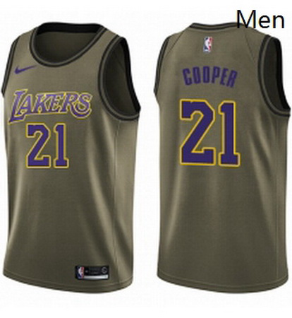 Mens Nike Los Angeles Lakers 21 Michael Cooper Swingman Green Salute to Service NBA Jersey