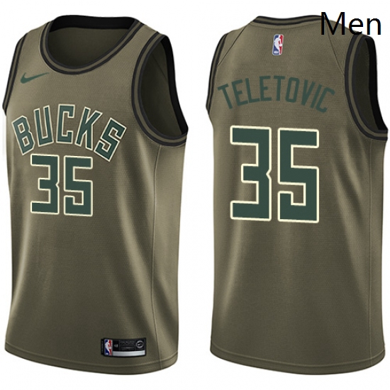 Mens Nike Milwaukee Bucks 35 Mirza Teletovic Swingman Green Salute to Service NBA Jersey