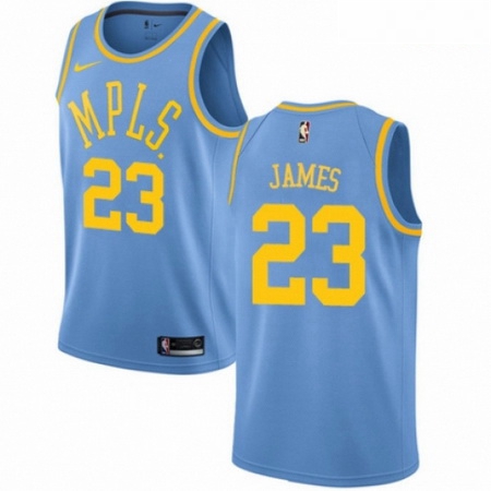 Mens Nike Los Angeles Lakers 23 LeBron James Swingman Blue Hardwood Classics NBA Jersey