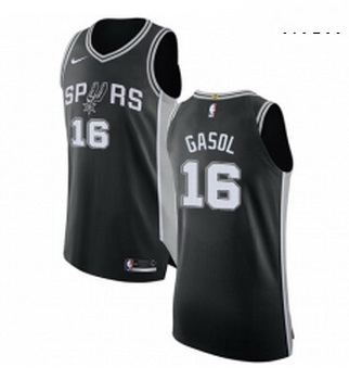 Mens Nike San Antonio Spurs 16 Pau Gasol Authentic Black Road NBA Jersey Icon Edition