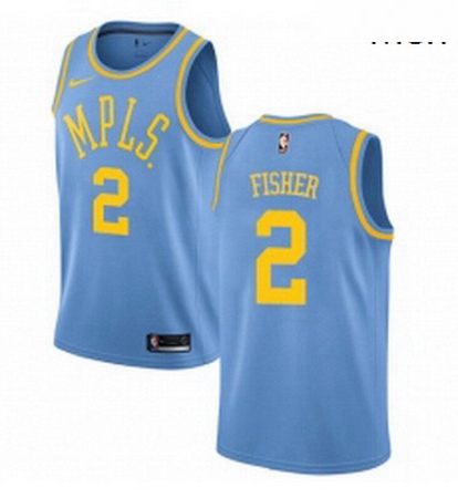 Mens Nike Los Angeles Lakers 2 Derek Fisher Authentic Blue Hardwood Classics NBA Jersey