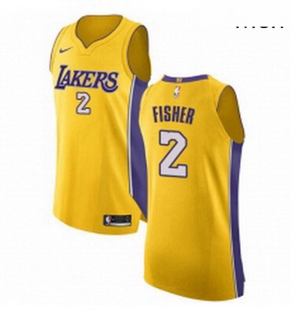 Mens Nike Los Angeles Lakers 2 Derek Fisher Authentic Gold Home NBA Jersey Icon Edition