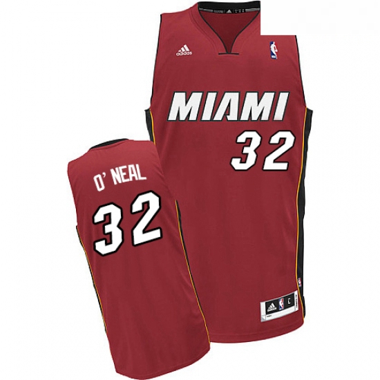 Mens Adidas Miami Heat 32 Shaquille ONeal Swingman Red Alternate NBA Jersey