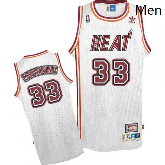 Mens Adidas Miami Heat 33 Alonzo Mourning Swingman White Throwback NBA Jersey