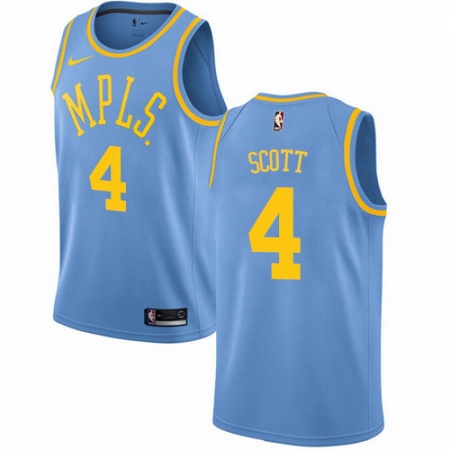 Mens Nike Los Angeles Lakers 4 Byron Scott Authentic Blue Hardwood Classics NBA Jersey