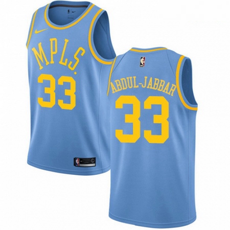 Mens Nike Los Angeles Lakers 33 Kareem Abdul Jabbar Authentic Blue Hardwood Classics NBA Jersey