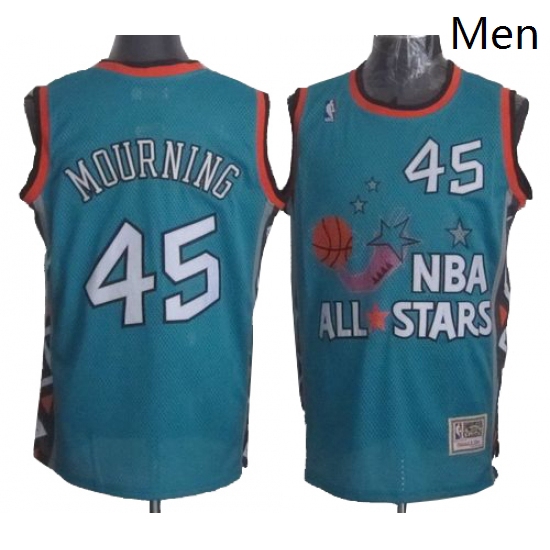 Mens Mitchell and Ness Miami Heat 45 Alonzo Mourning Swingman Light Blue 1996 All Star Throwback NBA