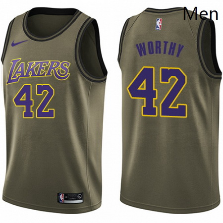 Mens Nike Los Angeles Lakers 42 James Worthy Swingman Green Salute to Service NBA Jersey