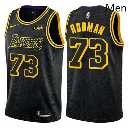 Mens Nike Los Angeles Lakers 73 Dennis Rodman Authentic Black City Edition NBA Jersey