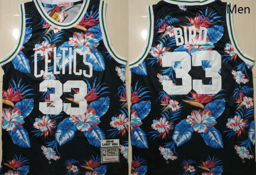 Celtics Bape 33 Larry Bird Black 1985 86 Hardwood Classics Floral Fashion Swingman Jersey