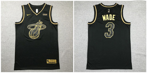 Heat 3 Dwyane Wade Black Gold Nike Swingman Jersey