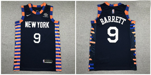 Knicks 9 R J  Barrett Navy City Edition Nike Authentic Jersey