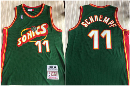 Supersonics 11 Detlef Schrempf Green 1995 96 Hardwood Classics Swingman Jersey