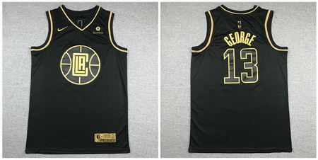 Clippers 13 Paul George Black Gold Nike Swingman Jersey