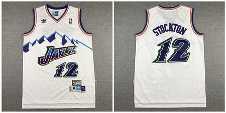 Jazz 12 John Stockton White Hardwood Classics Jersey