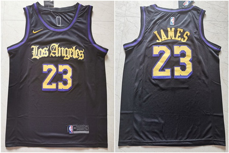 Lakers 23 Lebron James Black City Edition Nike Swingman Jersey