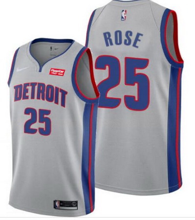 Men Detroit Pistons Nike Road Derick Rose 25 Statement Grey Jersey