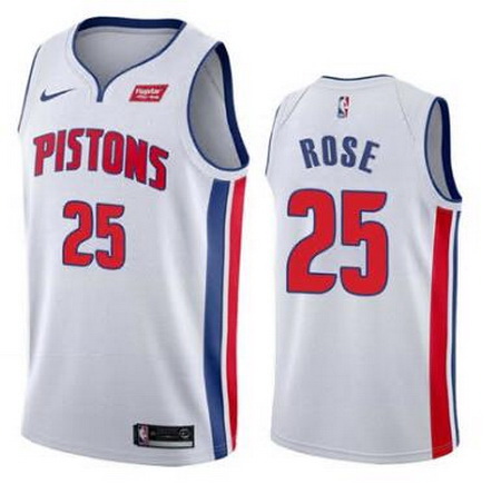 Men Detroit Pistons Nike Road Derick Rose 25 Swingman White Jersey