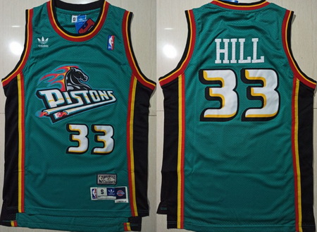 Men Pistons 33 Grant Hill Green Hardwood Classics Jersey