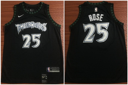 Timberwolves 25 Derrick Rose Black Nike Swingman Jersey