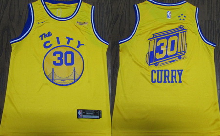 Warriors 30 Stephen Curry Yellow City Edition Nike Authentic Jersey