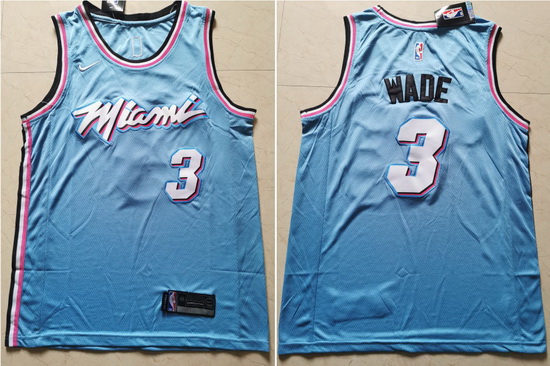 Heat 3 Dwyane Wade Light Blue Nike City Edition Swingman Jersey