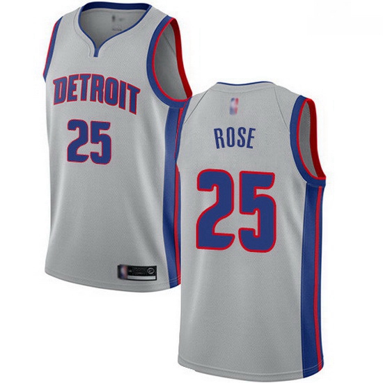 Pistons  25 Derrick Rose Silver Basketball Swingman Statement Edition Jersey