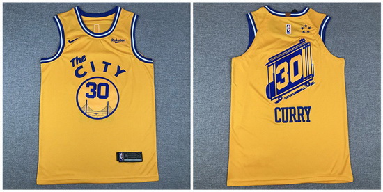 Warriors 30 Stephen Curry Yellow City Edition Nike Authentic Jersey