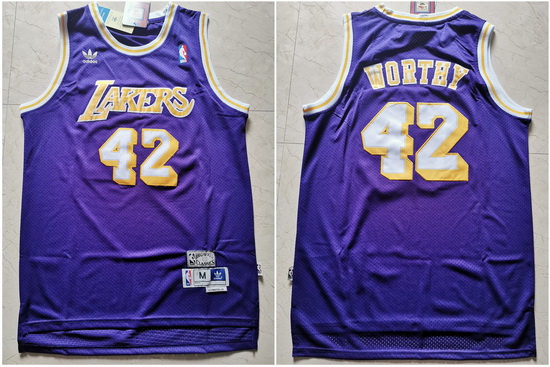 Lakers 42 James Worthy Purple Hardwood Classics Jersey