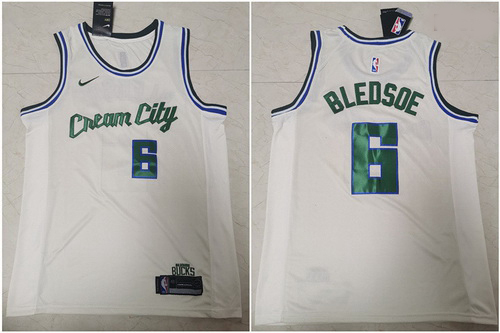 Bucks 6 Eric Bledsoe White 2019 20 Nike City Edition Swingman Jersey