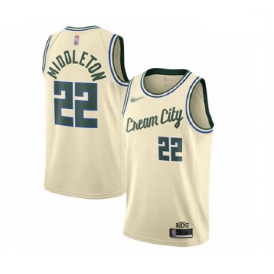 Bucks 22 Khris Middleton Cream Basketball Swingman City Edition 2019 20 Jersey