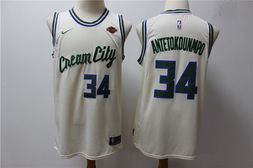 Bucks 34 Giannis Antetokounmpo Cream 2019 20 City Edition Nike Swingman Jersey