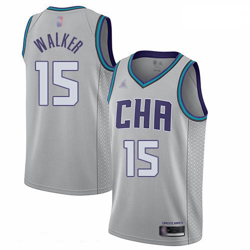 Hornets 15 Kemba Walker Gray Basketball Jordan Swingman City Edition 2019 20 Jersey