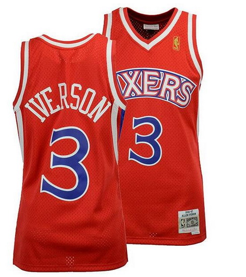 Men Sixers Red 3 Iverson Throwback jersey