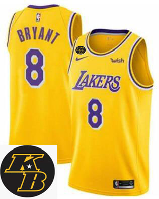 Men Nike 2020 Los Angeles Lakers 8 Kobe Bryant Yellow Stitched Swinman NBA stitched KB patch Jersey