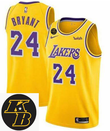 Men Nike 2020 Los Angeles Lakers 24 Kobe Bryant Yellow Stitched Swinman NBA stitched KB patch Jersey