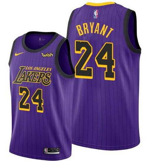 Men Lakers 24 Kobe Bryant Purple strips Nike City Edition Swingman Sponsor Logo Jersey