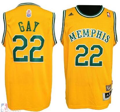 Men RUDY GAY MEMPHIS GRIZZLIES #22 Yellow HARDWOOD CLASSIC JERSEY