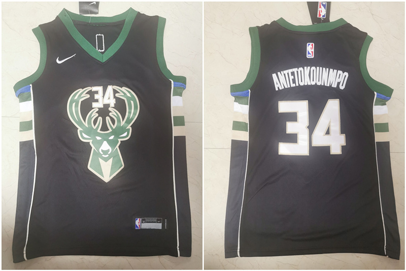 Youth Bucks 34 Giannis Antetokounmpo Black Youth Nike Swingman Jersey