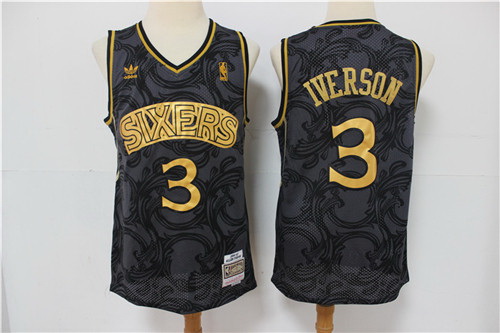 76ers 3 Allen Iverson Black Hardwood Classics Jersey