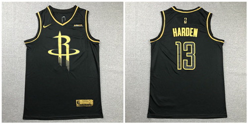 Rockets 13 James Harden Black Gold Nike Swingman Jersey